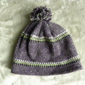 Gold Medal Purple/Green Knit Hat Fleece Lined One Size Fits Most